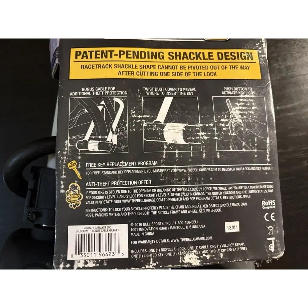 BELL Sports Catalyst 550 9.25" Hardened Steel Shackle U-Lock w/ Bonus 4 ft Cable - Picture 6 of 9